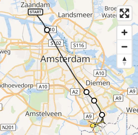 Vlucht Traumahelikopter PH-TTR van Zaandam naar Academisch Medisch Centrum (AMC) op woensdag 22 mei 2024 16:32