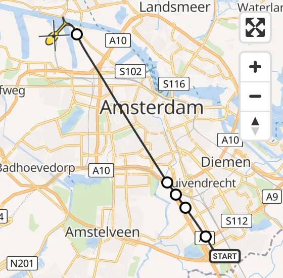 Vlucht Traumahelikopter PH-TTR van Academisch Medisch Centrum (AMC) naar Amsterdam Heliport op woensdag 22 mei 2024 19:27