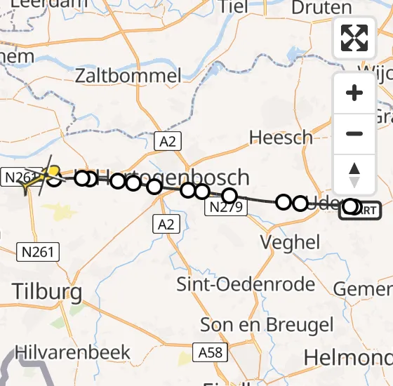 Vlucht Traumahelikopter PH-HVB van Vliegbasis Volkel naar Waalwijk op donderdag 23 mei 2024 7:56
