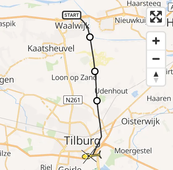 Vlucht Traumahelikopter PH-HVB van Waalwijk naar Tilburg op donderdag 23 mei 2024 8:45