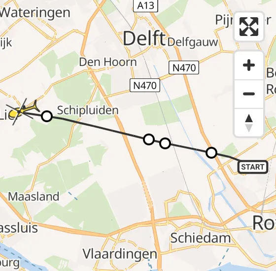 Vlucht Traumahelikopter PH-UMC van Rotterdam The Hague Airport naar De Lier op donderdag 23 mei 2024 9:10