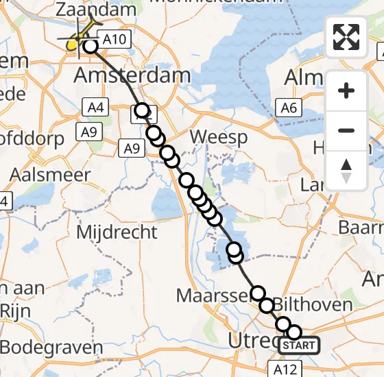 Vlucht Traumahelikopter PH-TTR van Universitair Medisch Centrum Utrecht naar Amsterdam Heliport op donderdag 23 mei 2024 10:48