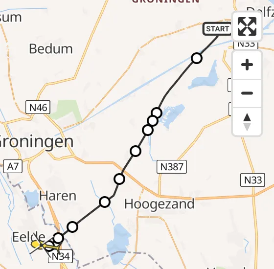 Vlucht Traumahelikopter PH-MAA van Appingedam naar Groningen Airport Eelde op donderdag 23 mei 2024 14:04