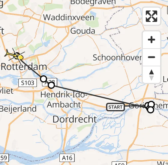 Vlucht Politiehelikopter PH-PXA van Hardinxveld-Giessendam naar Rotterdam The Hague Airport op donderdag 23 mei 2024 15:16