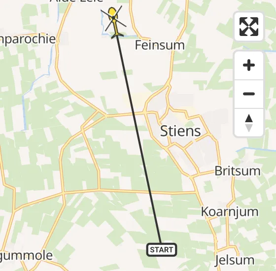 Vlucht Ambulancehelikopter PH-OOP van Vliegbasis Leeuwarden naar Feinsum op donderdag 23 mei 2024 16:11