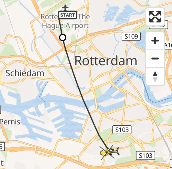 Vlucht Traumahelikopter PH-UMC van Rotterdam The Hague Airport naar Rotterdam op donderdag 23 mei 2024 17:20