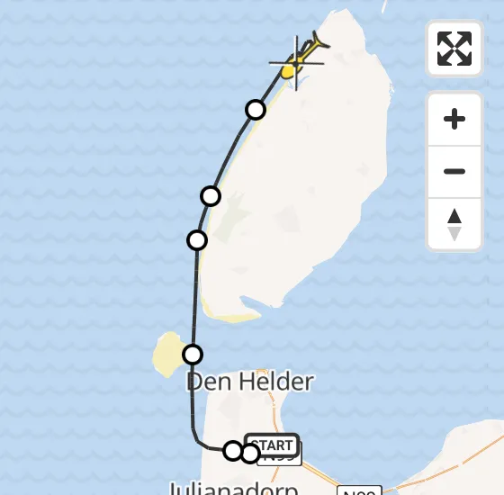 Vlucht Kustwachthelikopter PH-SAR van Vliegveld De Kooy naar De Cocksdorp op donderdag 23 mei 2024 18:41