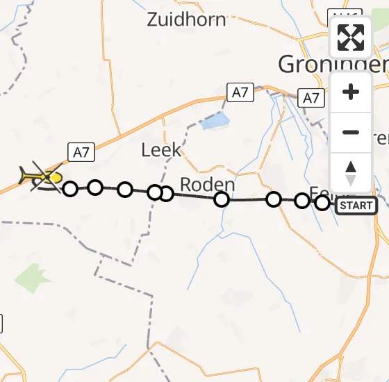 Vlucht Traumahelikopter PH-MAA van Groningen Airport Eelde naar Marum op donderdag 23 mei 2024 20:20
