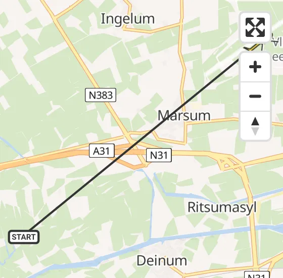 Vlucht Ambulancehelikopter PH-OOP van Deinum naar Vliegbasis Leeuwarden op donderdag 23 mei 2024 21:18