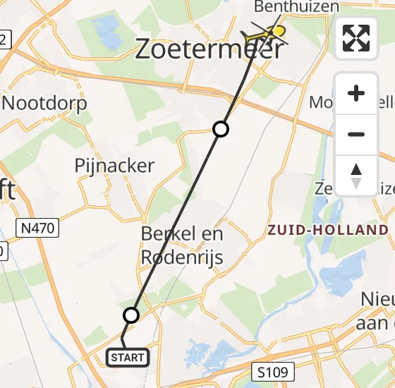 Vlucht Traumahelikopter PH-UMC van Rotterdam The Hague Airport naar Zoetermeer op vrijdag 24 mei 2024 10:49