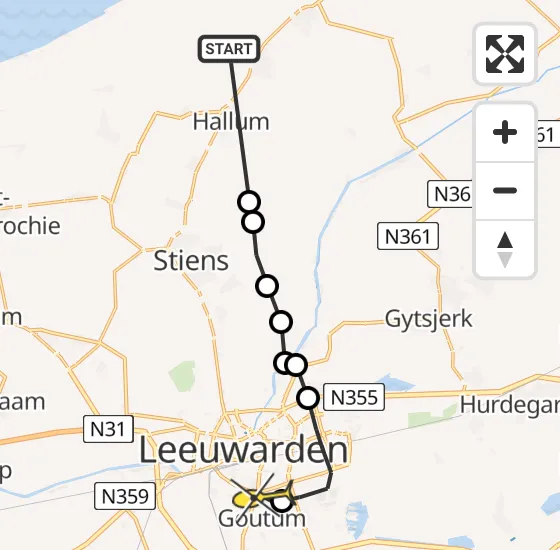 Vlucht Ambulancehelikopter PH-OOP van Marrum naar Leeuwarden op zaterdag 25 mei 2024 2:24