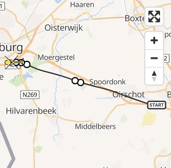 Vlucht Traumahelikopter PH-HVB van Oirschot naar Tilburg op zaterdag 25 mei 2024 10:53