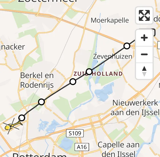 Vlucht Traumahelikopter PH-UMC van Waddinxveen naar Rotterdam The Hague Airport op zaterdag 25 mei 2024 11:31