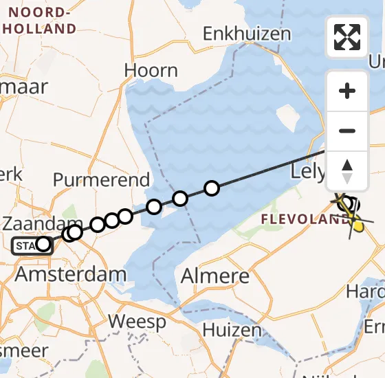 Vlucht Traumahelikopter PH-TTR van Amsterdam Heliport naar Lelystad Airport op zaterdag 25 mei 2024 14:39