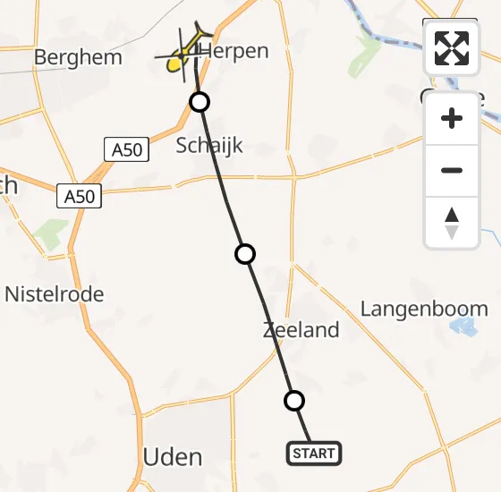 Vlucht Traumahelikopter PH-HVB van Vliegbasis Volkel naar Herpen op zaterdag 25 mei 2024 15:54