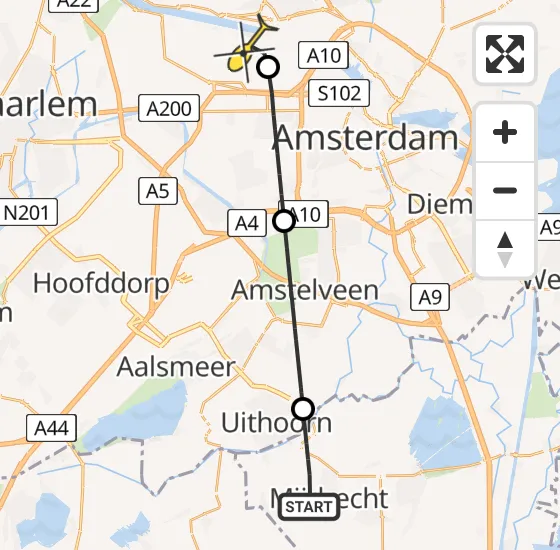 Vlucht Traumahelikopter PH-TTR van Mijdrecht naar Amsterdam Heliport op zaterdag 25 mei 2024 16:17
