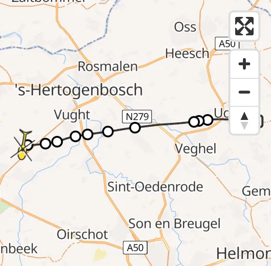 Vlucht Traumahelikopter PH-HVB van Uden naar Biezenmortel op zaterdag 25 mei 2024 16:26
