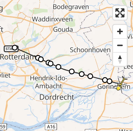 Vlucht Traumahelikopter PH-UMC van Rotterdam The Hague Airport naar Gorinchem op zaterdag 25 mei 2024 18:07
