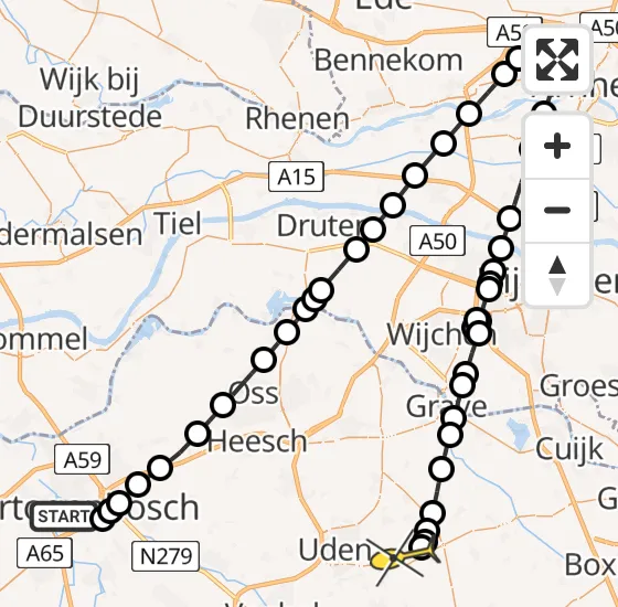 Vlucht Traumahelikopter PH-HVB van 's-Hertogenbosch naar Vliegbasis Volkel op zaterdag 25 mei 2024 21:36
