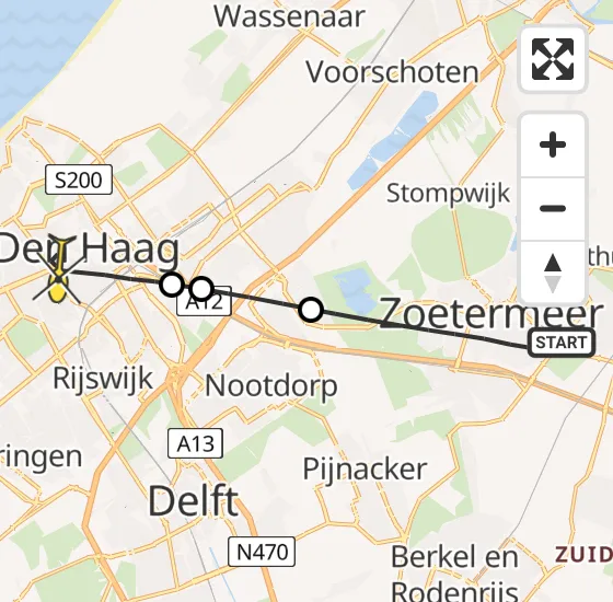 Vlucht Traumahelikopter PH-TTR van Zoetermeer naar Den Haag op zaterdag 25 mei 2024 22:46