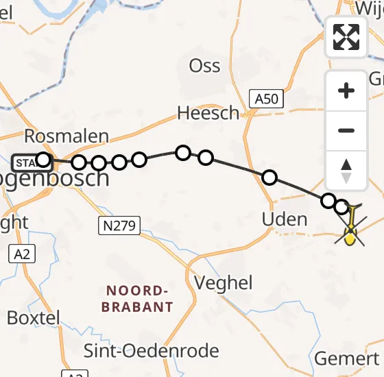 Vlucht Traumahelikopter PH-HVB van 's-Hertogenbosch naar Vliegbasis Volkel op zondag 26 mei 2024 3:12