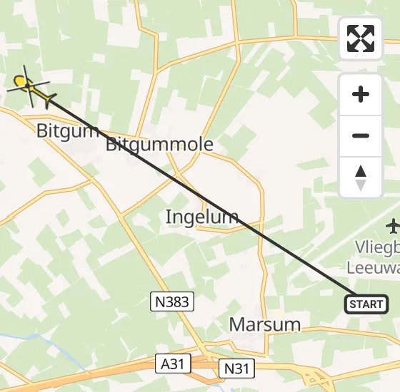 Vlucht Ambulancehelikopter PH-OOP van Vliegbasis Leeuwarden naar St.-Annaparochie op zondag 26 mei 2024 5:34
