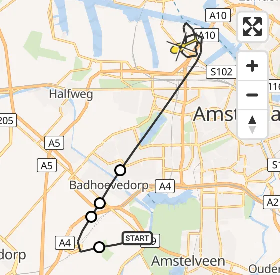 Vlucht Politiehelikopter PH-PXX van Schiphol naar Amsterdam op zondag 26 mei 2024 9:51