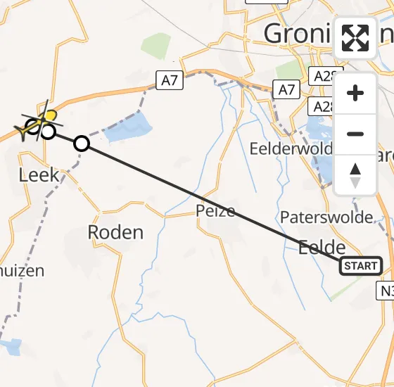 Vlucht Traumahelikopter PH-MAA van Groningen Airport Eelde naar Midwolde op zondag 26 mei 2024 9:59