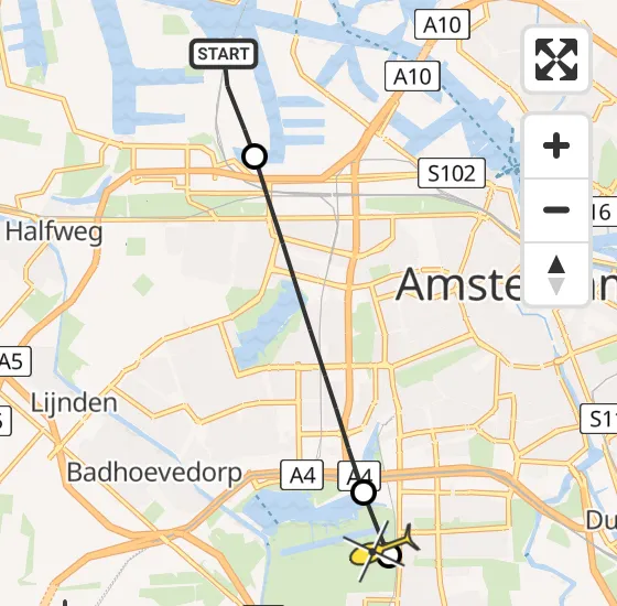 Vlucht Traumahelikopter PH-TTR van Amsterdam Heliport naar Amstelveen op zondag 26 mei 2024 10:29