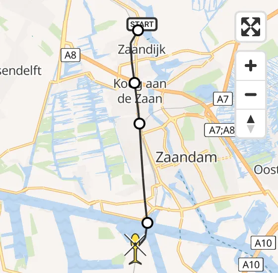 Vlucht Traumahelikopter PH-TTR van Wormerveer naar Amsterdam Heliport op zondag 26 mei 2024 17:24