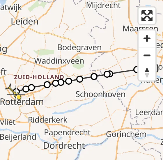 Vlucht Traumahelikopter PH-UMC van Nieuwegein naar Rotterdam The Hague Airport op zondag 26 mei 2024 18:13