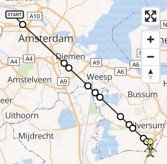 Vlucht Traumahelikopter PH-TTR van Amsterdam Heliport naar Hilversum op zondag 26 mei 2024 20:43