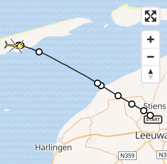Vlucht Ambulancehelikopter PH-OOP van Vliegbasis Leeuwarden naar Midsland op zondag 26 mei 2024 23:27