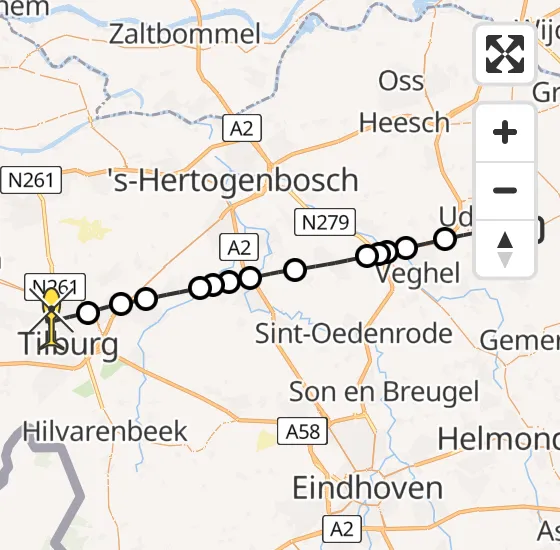 Vlucht Traumahelikopter PH-HVB van Volkel naar Tilburg op maandag 27 mei 2024 7:43