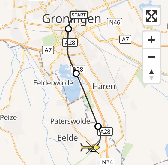 Vlucht Traumahelikopter PH-MAA van Universitair Medisch Centrum Groningen naar Groningen Airport Eelde op maandag 27 mei 2024 9:41