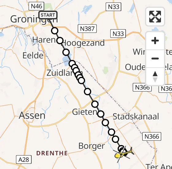 Vlucht Traumahelikopter PH-MAA van Groningen naar 2e Exloërmond op maandag 27 mei 2024 11:12