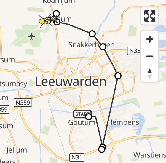Vlucht Ambulancehelikopter PH-OOP van Leeuwarden naar Vliegbasis Leeuwarden op maandag 27 mei 2024 12:56