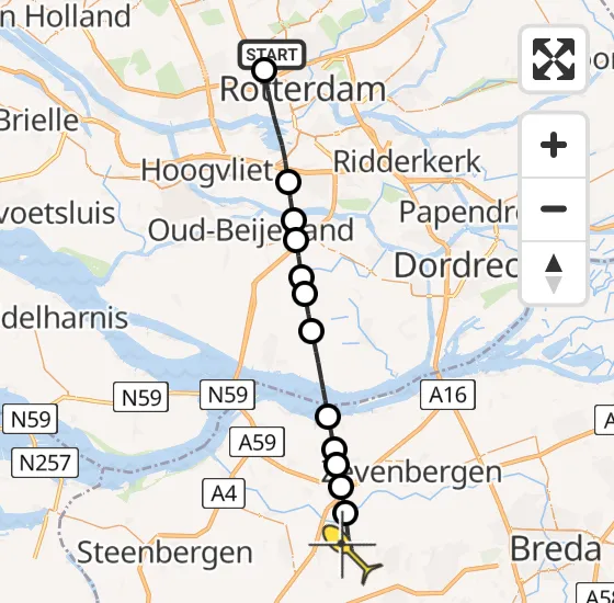 Vlucht Traumahelikopter PH-UMC van Rotterdam The Hague Airport naar Oudenbosch op maandag 27 mei 2024 13:46