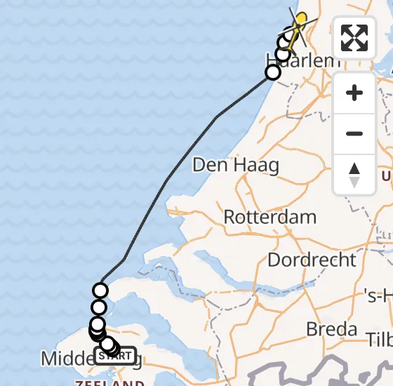 Vlucht Kustwachthelikopter PH-NCG van Vliegveld Midden-Zeeland naar IJmuiden Heliport op zaterdag 1 juni 2024 6:37