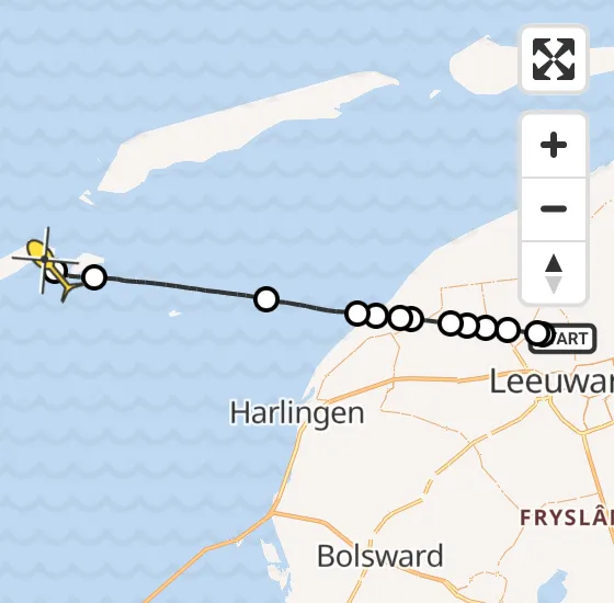 Vlucht Ambulancehelikopter PH-OOP van Vliegbasis Leeuwarden naar Vlieland Heliport op zondag 2 juni 2024 2:59