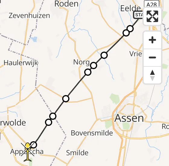 Vlucht Traumahelikopter PH-MAA van Groningen Airport Eelde naar Appelscha op zondag 2 juni 2024 22:21