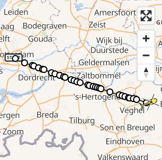 Vlucht Traumahelikopter PH-HVB van Erasmus MC naar Vliegbasis Volkel op dinsdag 4 juni 2024 14:30