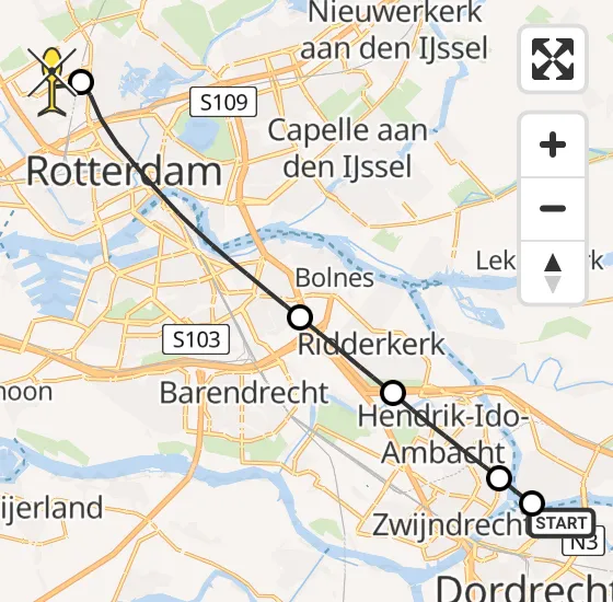 Vlucht Traumahelikopter PH-UMC van Dordrecht naar Rotterdam The Hague Airport op maandag 10 juni 2024 17:00