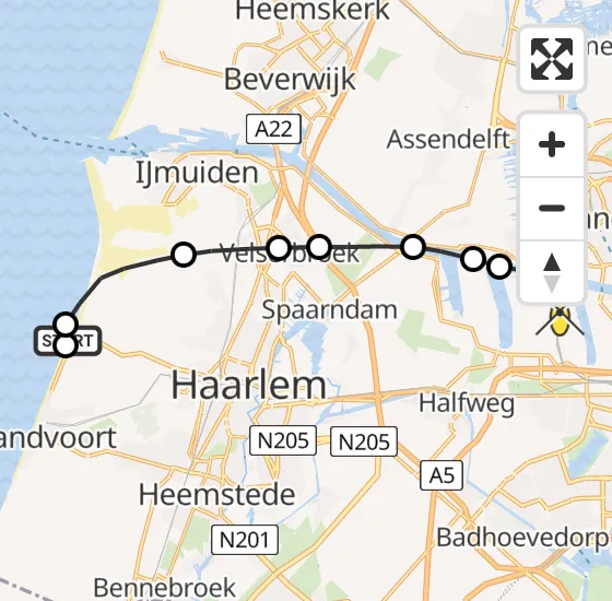 Vlucht Traumahelikopter PH-TTR van Overveen naar Amsterdam Heliport op zaterdag 15 juni 2024 4:39