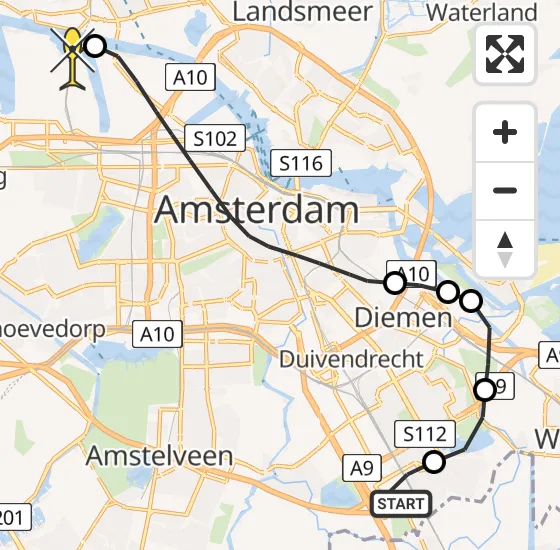 Vlucht Traumahelikopter PH-TTR van Academisch Medisch Centrum (AMC) naar Amsterdam Heliport op zaterdag 15 juni 2024 13:23