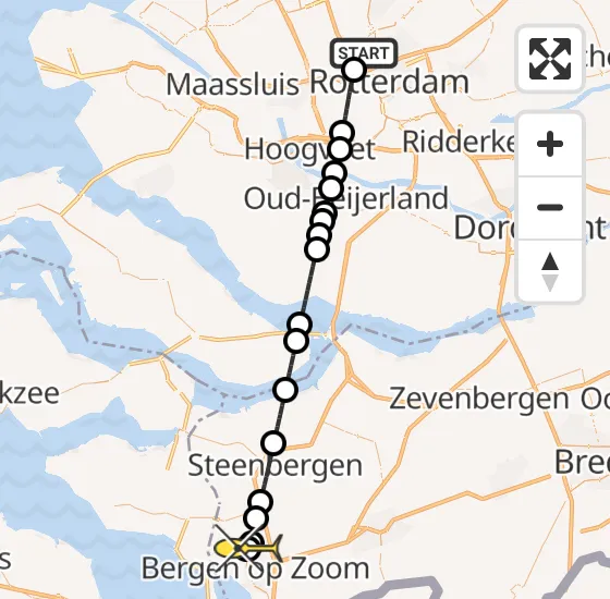 Vlucht Traumahelikopter PH-UMC van Rotterdam The Hague Airport naar Bergen op Zoom op zondag 16 juni 2024 0:03