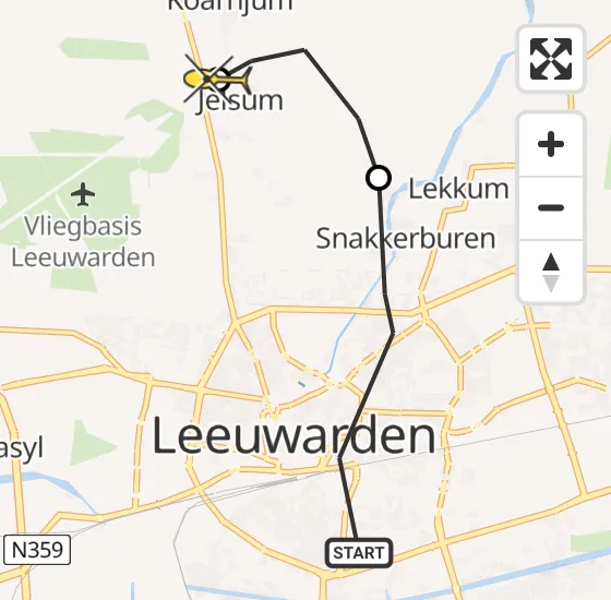 Vlucht Ambulancehelikopter PH-HOW van Leeuwarden naar Vliegbasis Leeuwarden op zondag 16 juni 2024 9:03