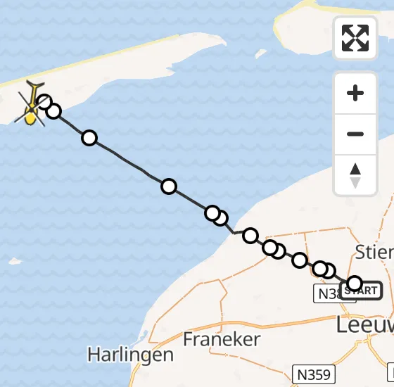 Vlucht Ambulancehelikopter PH-HOW van Leeuwarden naar Midsland op zondag 16 juni 2024 10:48
