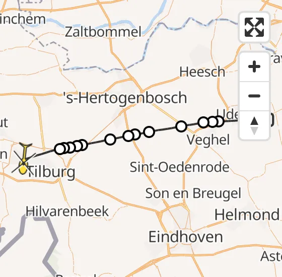 Vlucht Traumahelikopter PH-HVB van Vliegbasis Volkel naar Tilburg op zondag 16 juni 2024 12:02