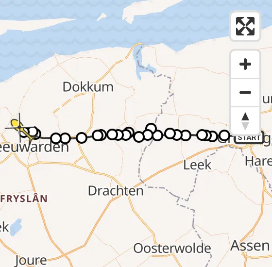 Vlucht Ambulancehelikopter PH-HOW van Groningen naar Vliegbasis Leeuwarden op zondag 16 juni 2024 12:04
